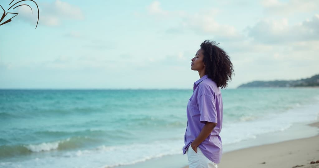 woman on the beach, looking towards the ocean, relaxed because of how 15-day grace period benefits us