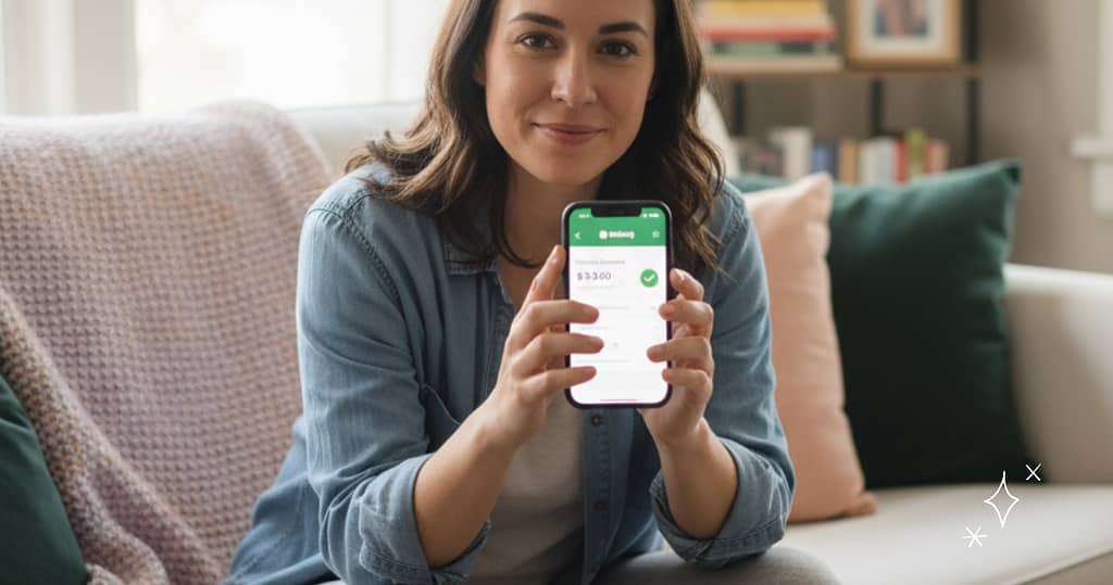 Women showing phone screen of an approved loan representing salarly loans to repair your credit