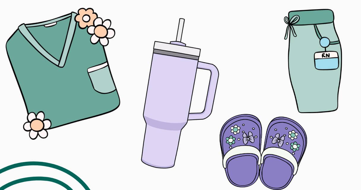 Stanley, crocs, figs Collection of cost-effective alternatives (dupes) for popular nurse gear like scrubs, shoes, and mugs, helping nurses save money.